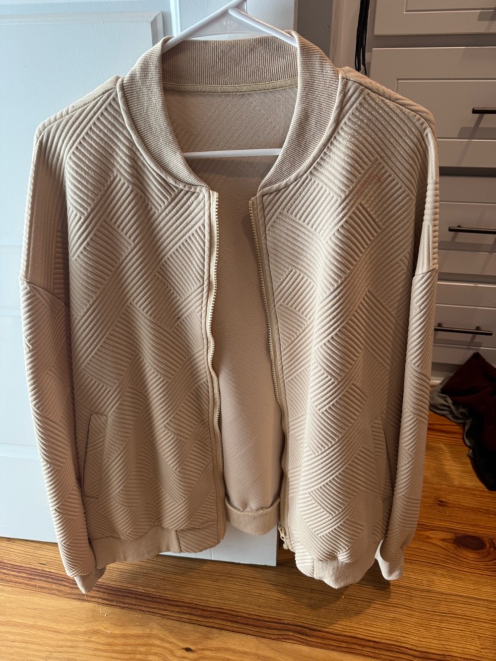 Textured Quilted Bomber Jacket - Beige